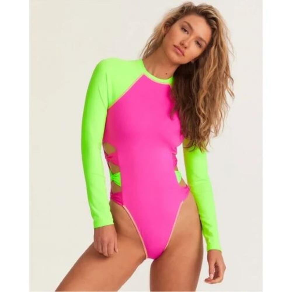 Love Shack Fancy x Hurley Max Solid Blocked Bow Cheeky Surf Swimsuit Medium NWT